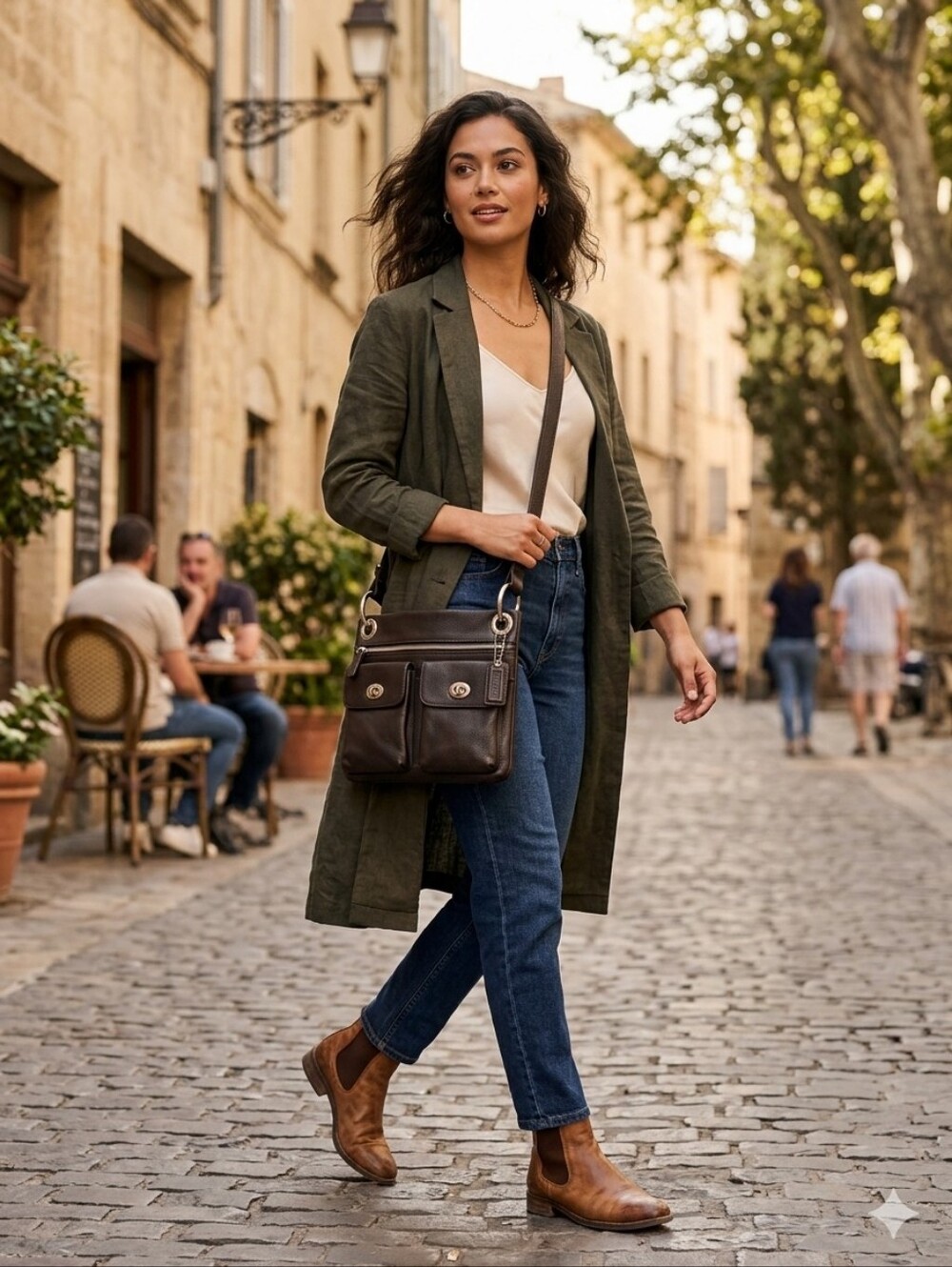Danier Dark Brown Leather Messenger Bag with Silver Hardware